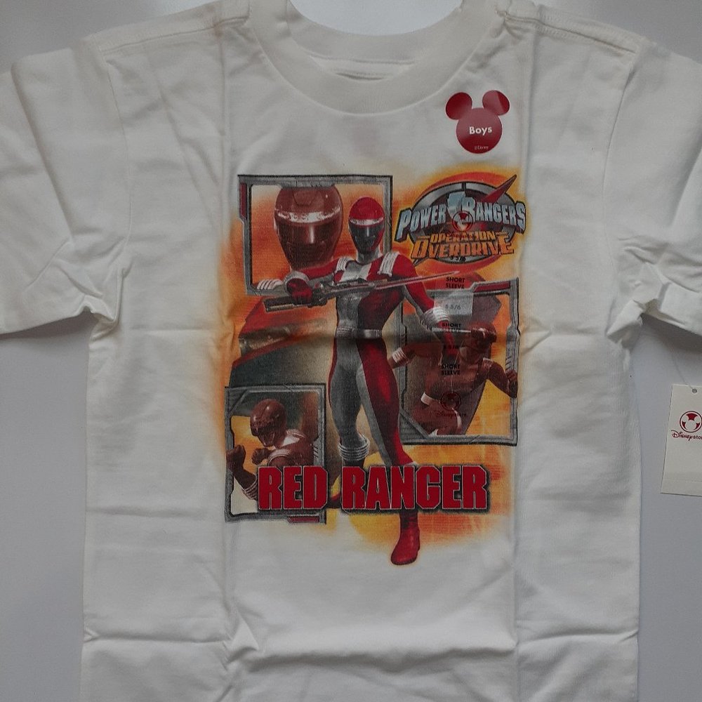 Disney Store Power Rangers T-Shirt Boys Size XS (4) Red Ranger Shirt NEW Cotton